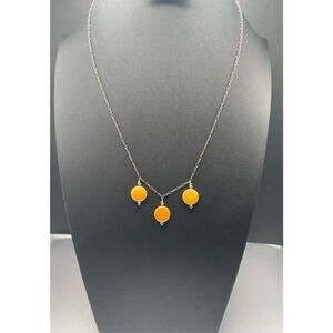 Vintage Sterling Silver 925 Yellow Jade 3 Stone Necklace